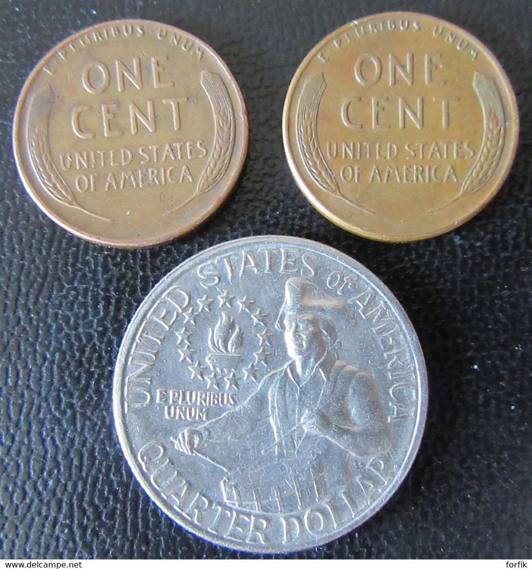 Etats-Unis / United States - 2 X One Wheat Cent 1947, 1958 + Quarter Dollar Bicentenial 1976 - Sammlungen