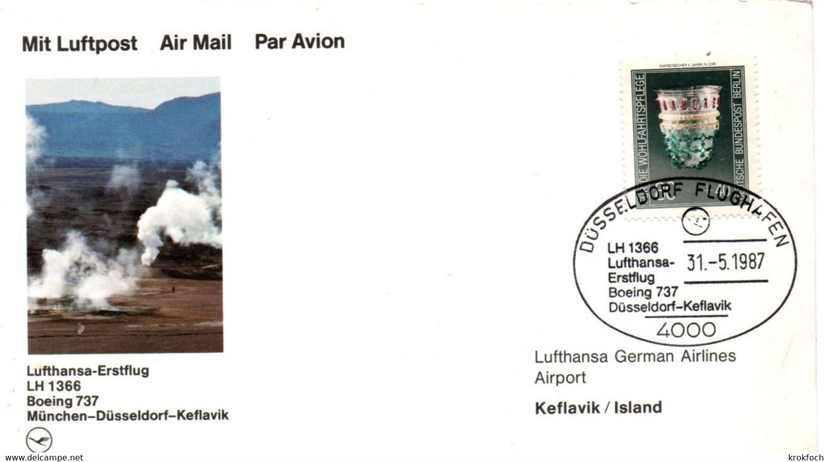 Düsseldorf Keflavik 1987 - Esrtflug Lufthansa - 1er Vol Flight - Boeing 737 - Covers & Documents