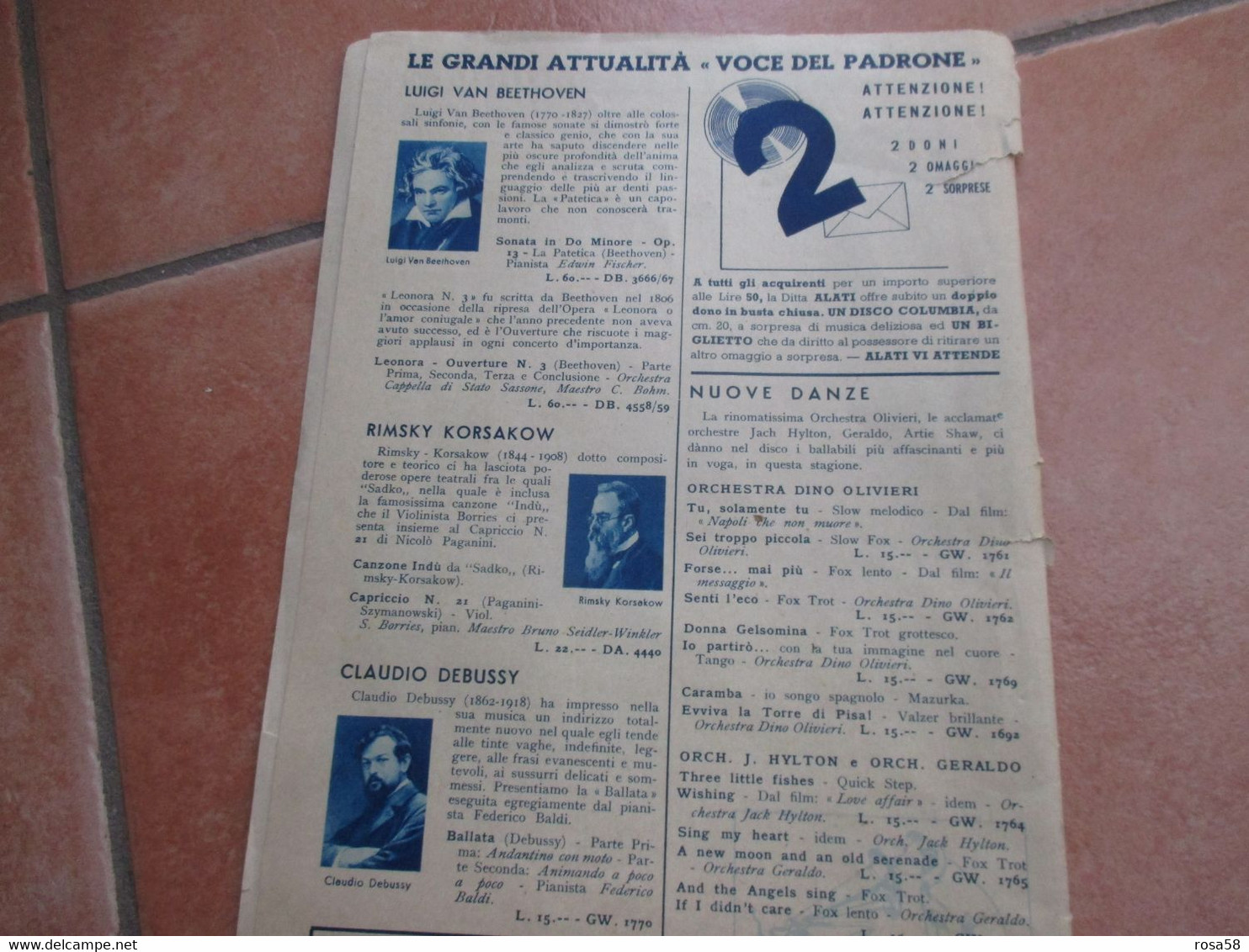 1939 Novembre  10 Minuti Da ALATi Roma Fornitore Real Casa Radio Fono Dischi LISTINO Prezzi Philips Phonola MARCONI - Música