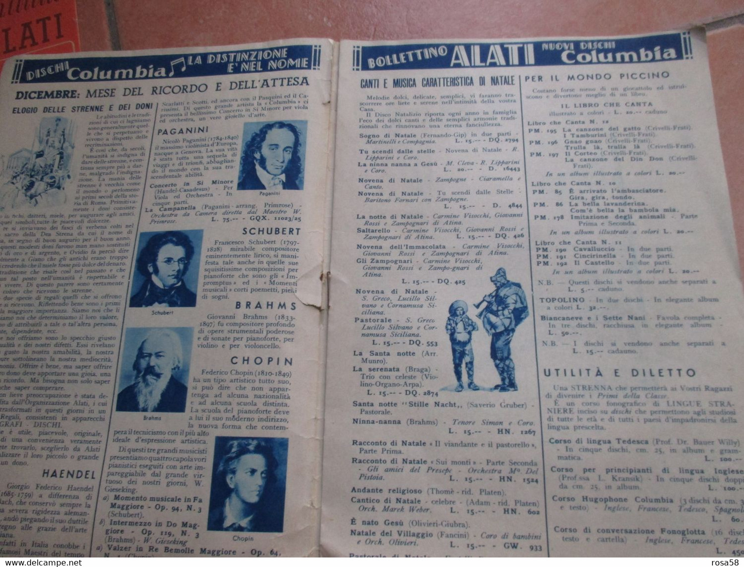 1939 Novembre  10 Minuti Da ALATi Roma Fornitore Real Casa Radio Fono Dischi LISTINO Prezzi Philips Phonola MARCONI - Music