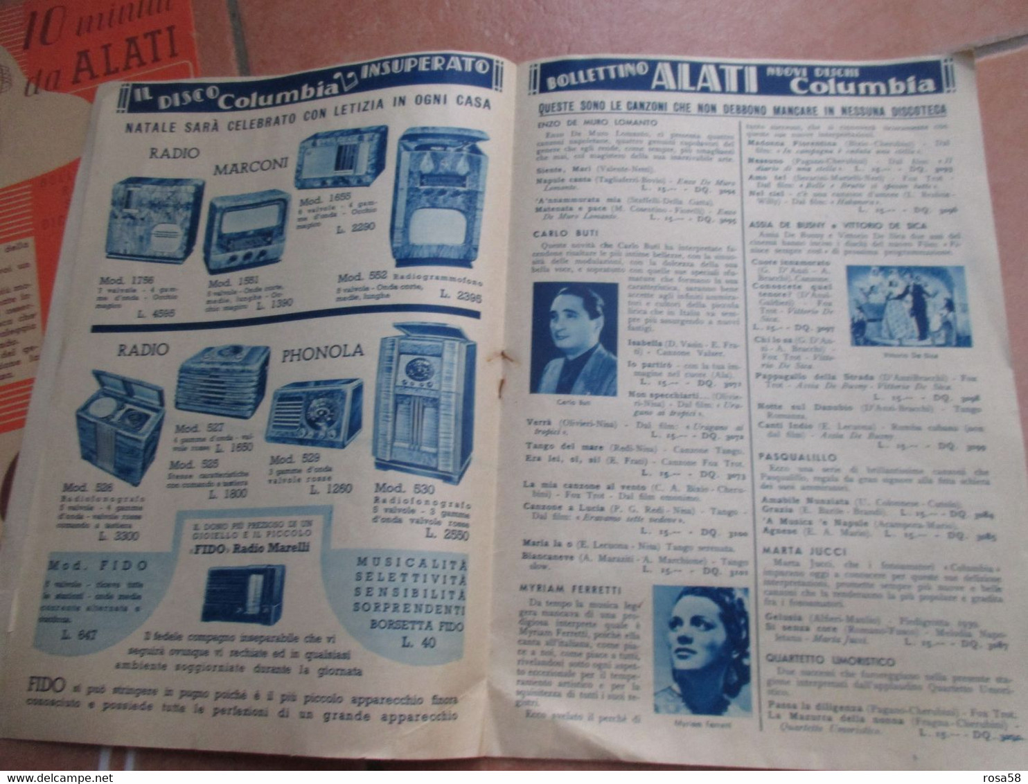 1939 Novembre  10 Minuti Da ALATi Roma Fornitore Real Casa Radio Fono Dischi LISTINO Prezzi Philips Phonola MARCONI - Música