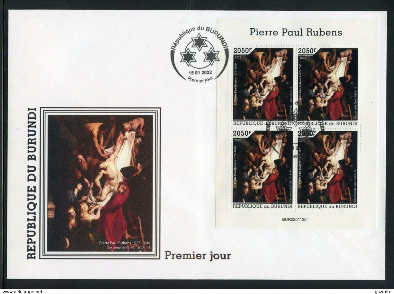 Burundi 2022, Art, Rubens, 4val In BF In FDC - FDC