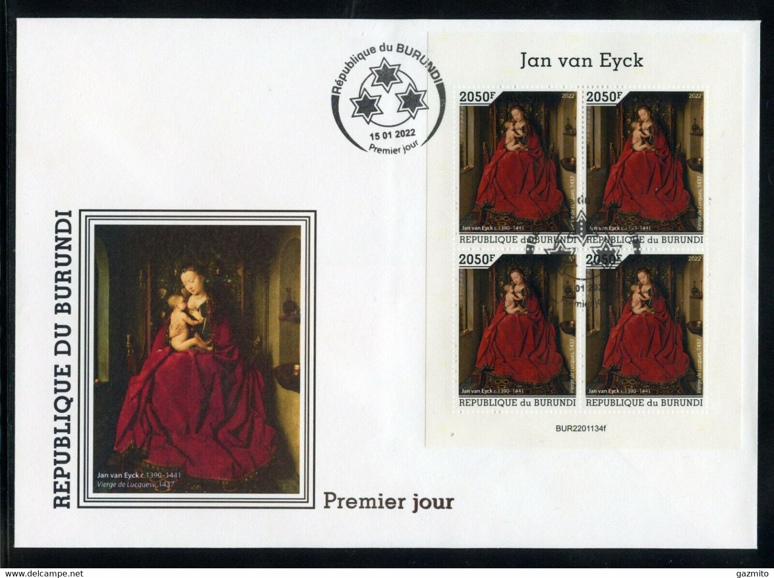 Burundi 2022, Art, Van Eyck, Dog, 4val In BF In FDC - FDC