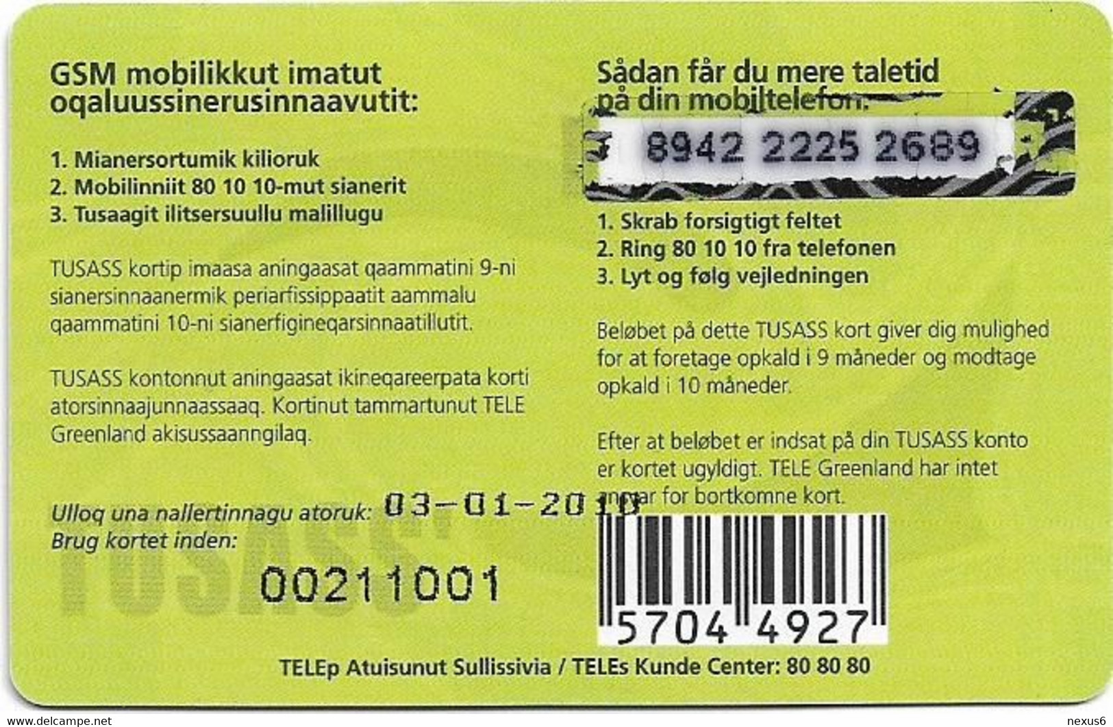 Greenland - Tusass - 2 Girls With Mobile, GSM Refill, 200kr. Exp. 03.01.2010, Used - Greenland