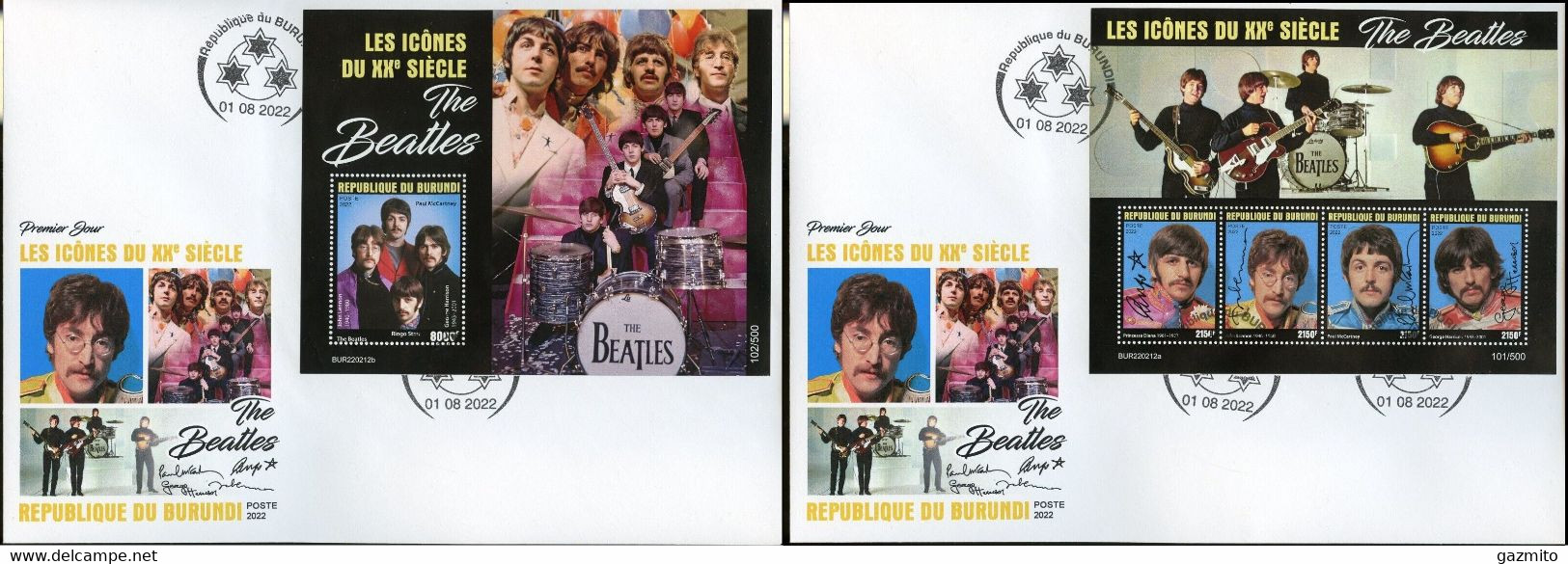 Burundi 2022, Music, Beatles, 4val In BF+BF 2FDC - FDC