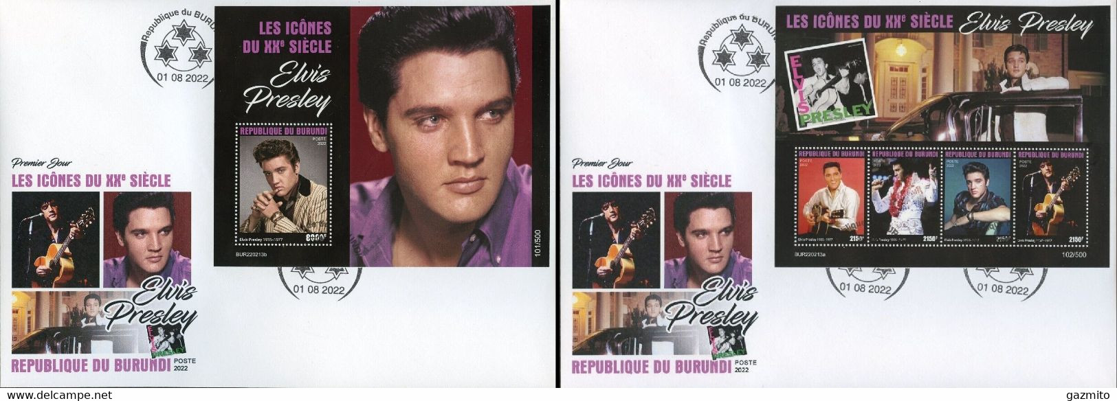 Burundi 2022, Music, Elvis, 4val In BF+BF 2FDC - FDC