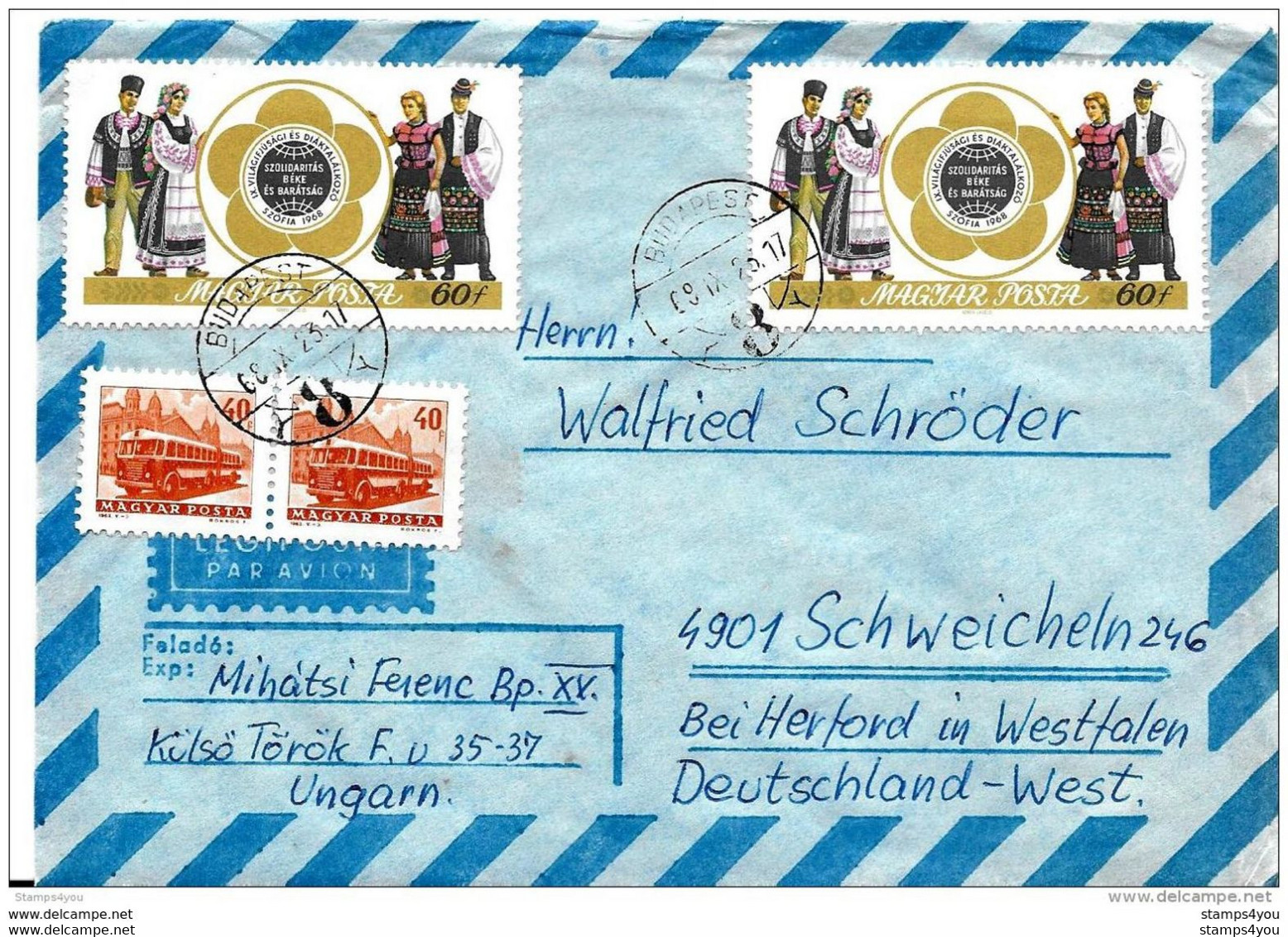 234 - 35 - Enveloppe Envoyée De Hongrie En Allemagne - Cartas & Documentos