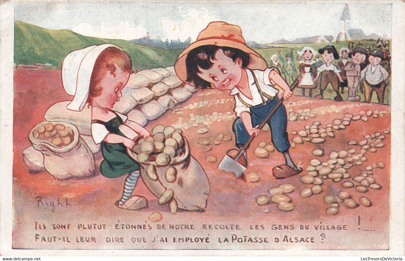 CPA Illustrateur Right - Recolte Agriculture - Potasse D'alsace - Pomme De Terre - Sels De Potasse D'alsace - Right