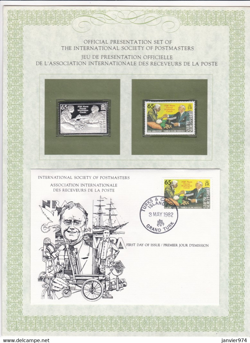 1982 Timbre Argent + Timbre Neuf + Enveloppe 1er Jour, Franklin Delano Roosevelt . FDC - Turks & Caicos (I. Turques Et Caïques)