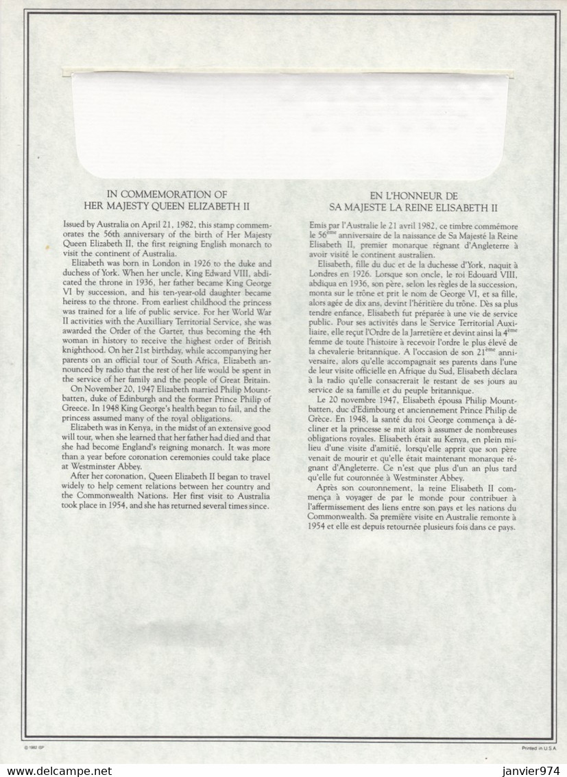 1982 Timbre Argent + Timbre Neuf + Enveloppe 1er Jour, 56e Anniv. De Naissance De La Reine Elizabeth II . FDC - Premiers Jours (FDC)