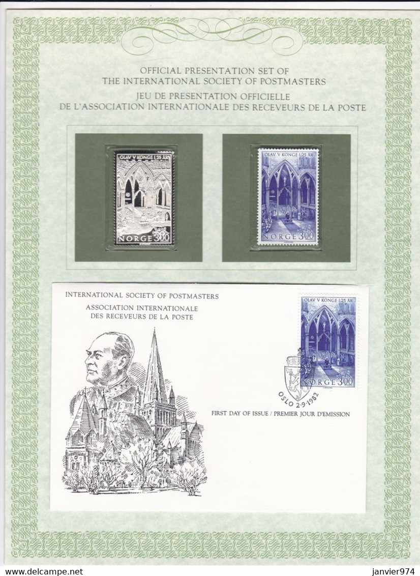 1982 Timbre Argent + Timbre Neuf + Enveloppe 1er Jour, 25e Anniversaire Du Règne De Olav V. FDC - FDC
