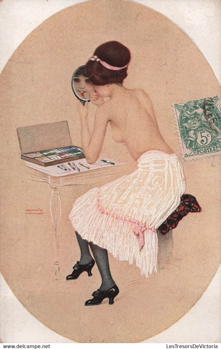 CPA Illustrateur Raphael Kirchner - Peinte Par Elle Meme - Femme Dénudée Se Maquillant Devant Un Miroir - Kirchner, Raphael