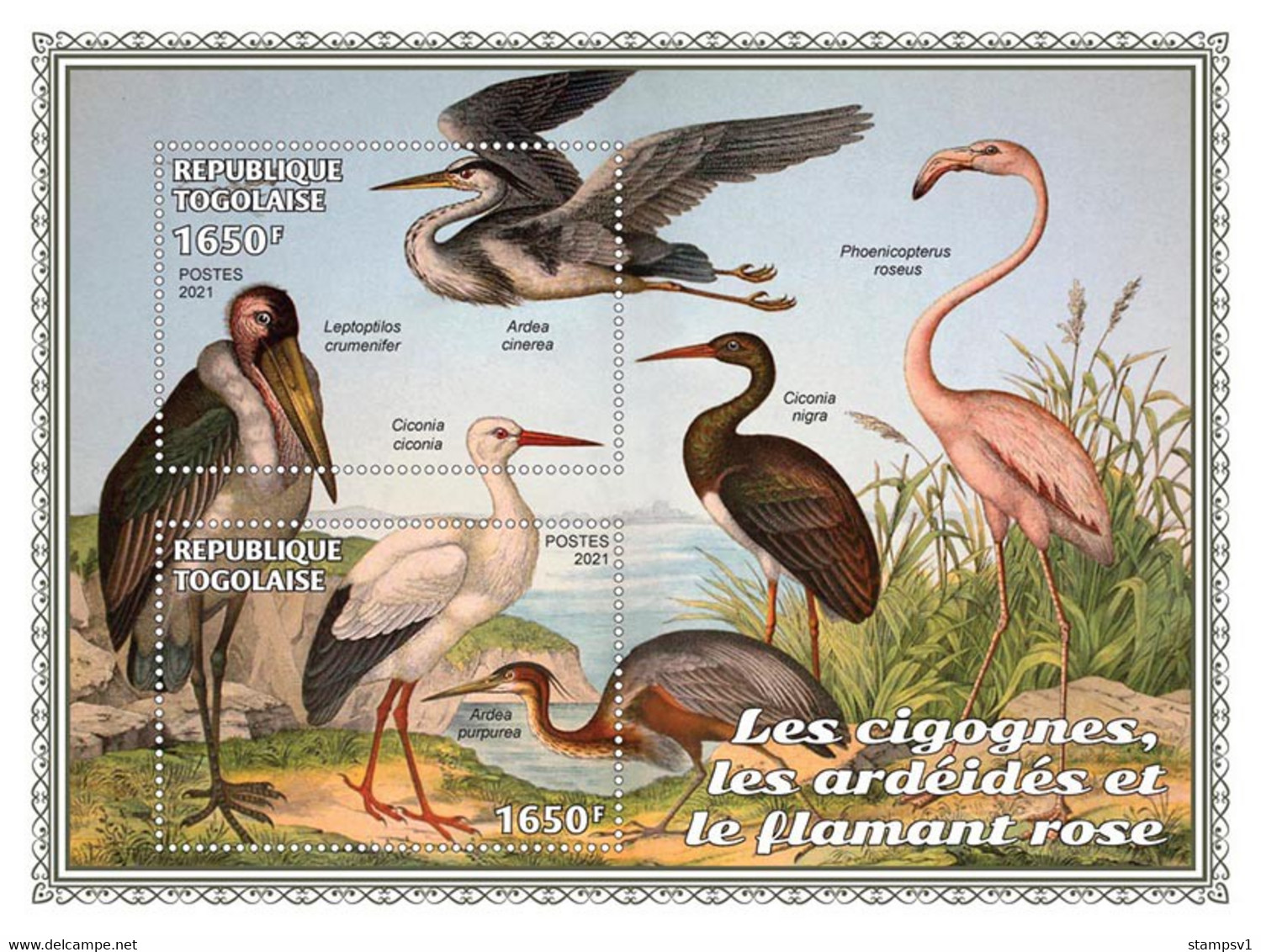 Togo 2021 Storks, Herons And The Greater Flamingo. (148b) OFFICIAL ISSUE - Flamingos