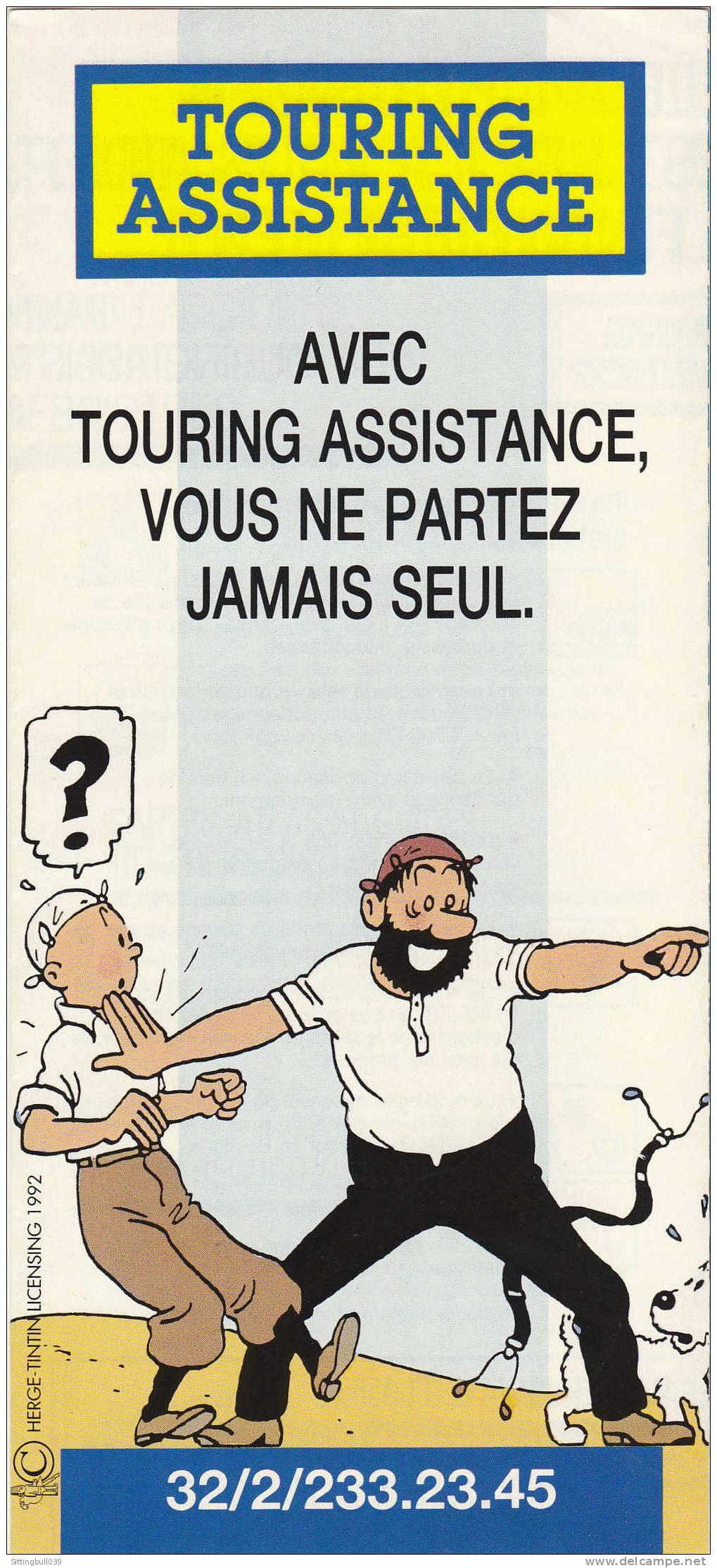 TINTIN. Dépliant Pub Pour TOURING ASSISTANCE Avec Tintin, Milou Et Haddock. Hergé-Tintin Licensing 1992. - Objets Publicitaires