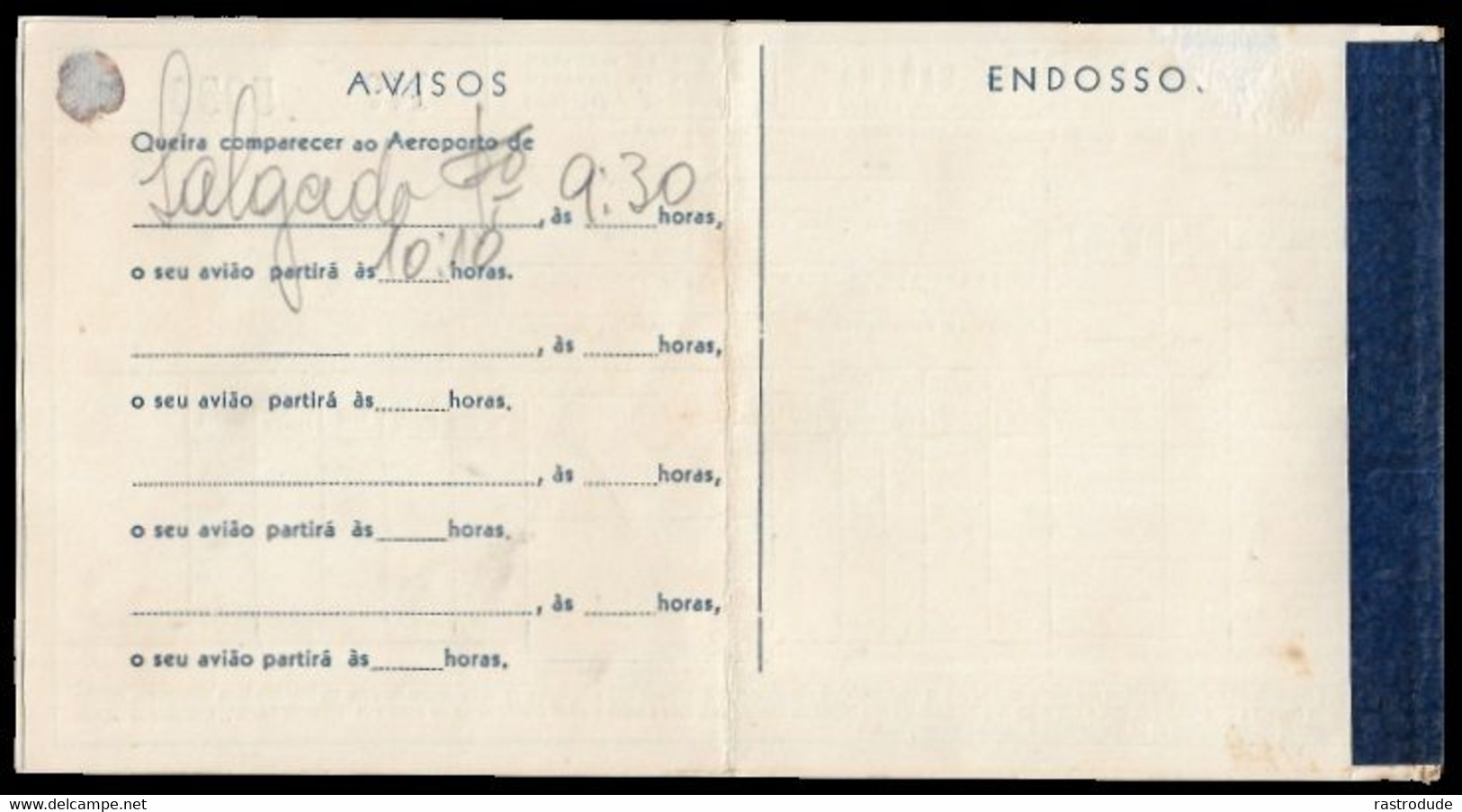 1953. BRASIL BRAZIL - S.A VIAÇAO AÉREA GAÚCHO SAVAG FLIGHT TICKET BILHETES DE VÔO - RARE - Mondo
