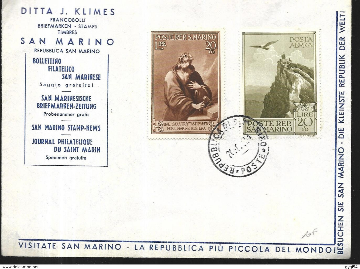 Saint Marin  Lettre Publicitaire - Variétés Et Curiosités