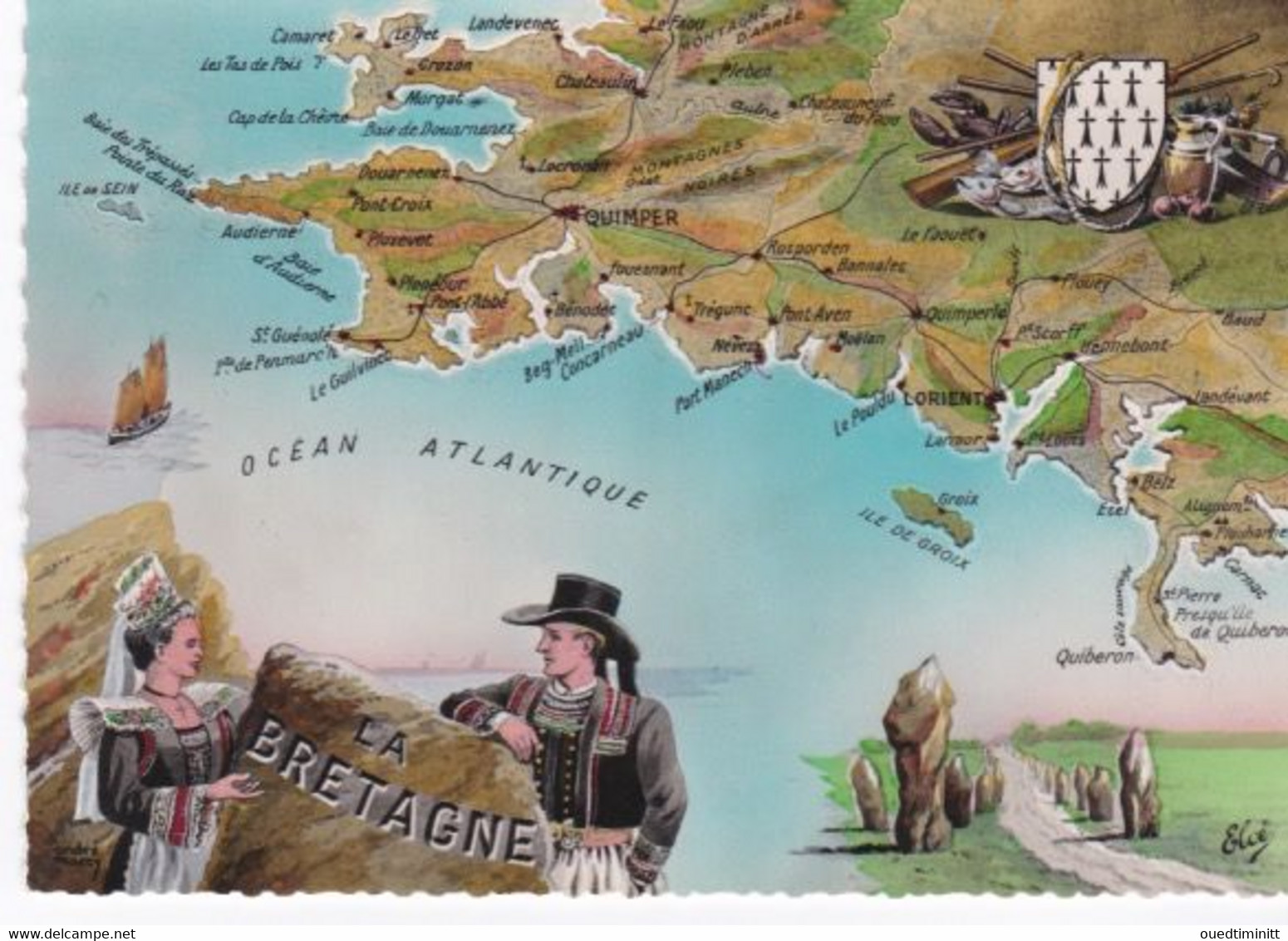 Cpsm Dentelée, Carte Géographique De Bretagne. - Cartes Géographiques