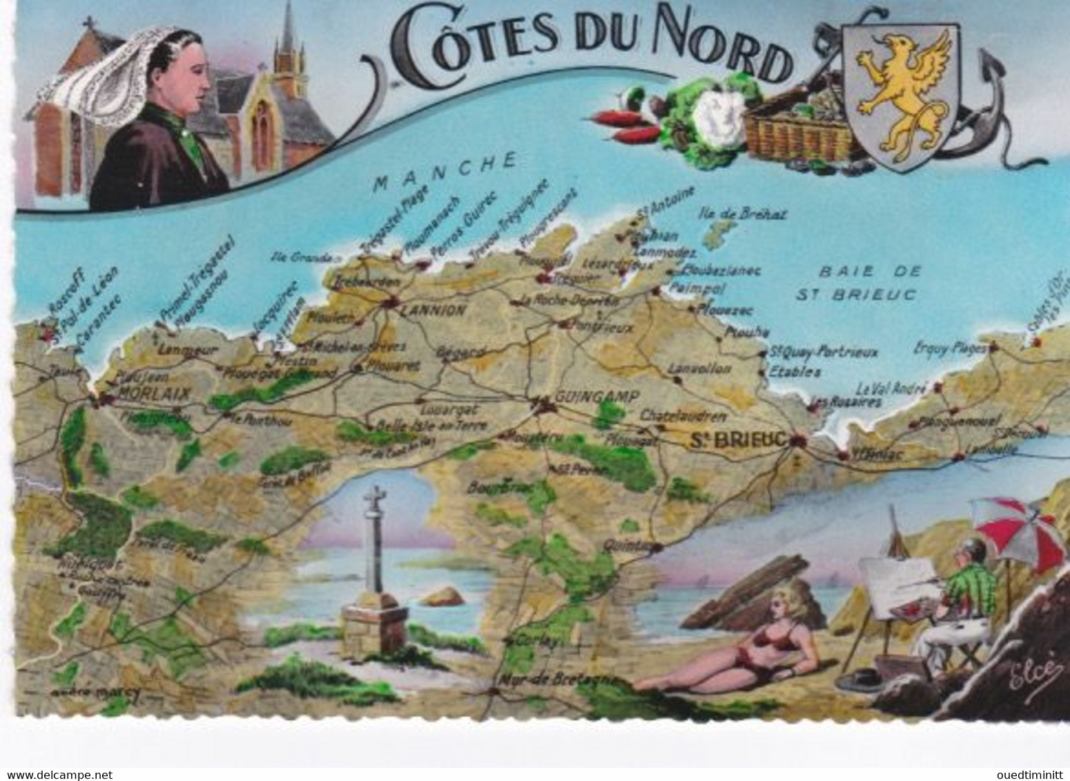 Cpsm Dentelée, Carte Géographique Des Côtes Du Nord. - Carte Geografiche