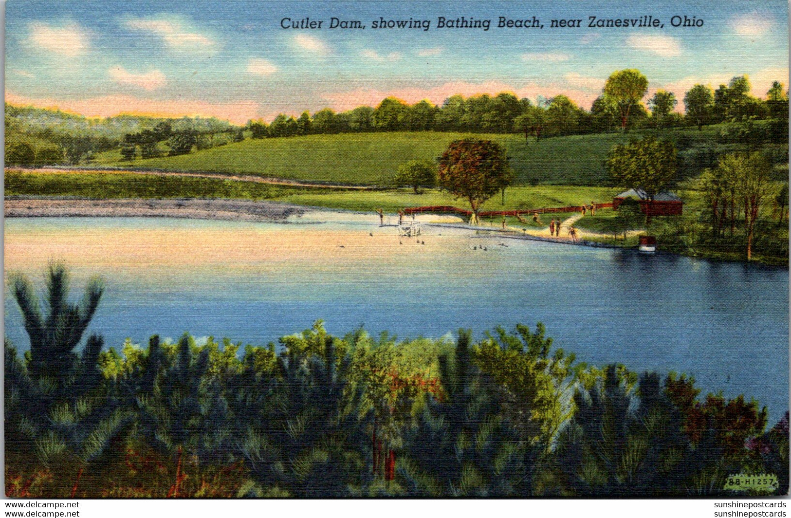 Ohio Zanesville Cutler Dam Showing Bathing Beach Curteich - Zanesville