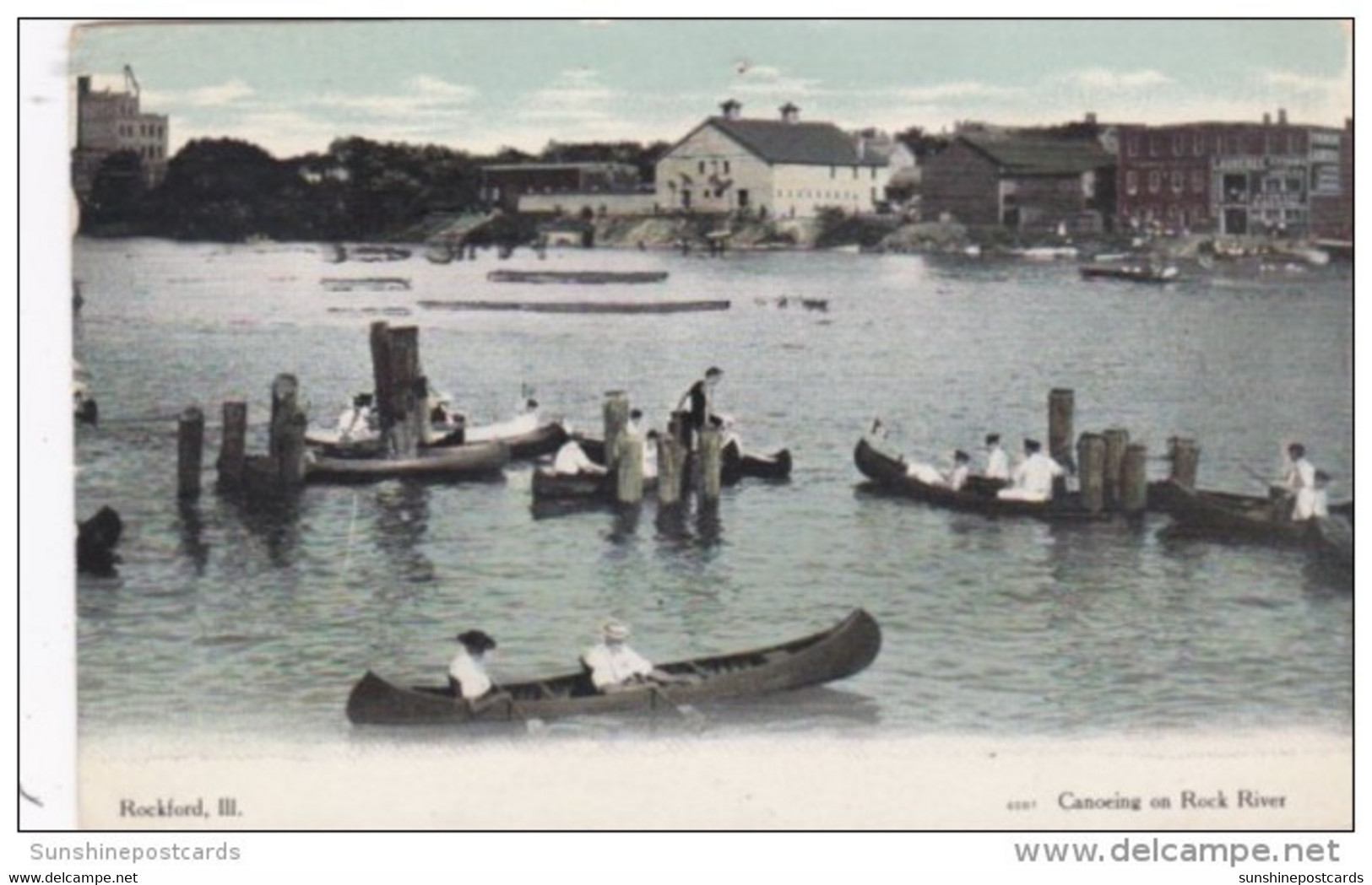Illinois Rockford Canoeing On The Rock River 1908 - Rockford