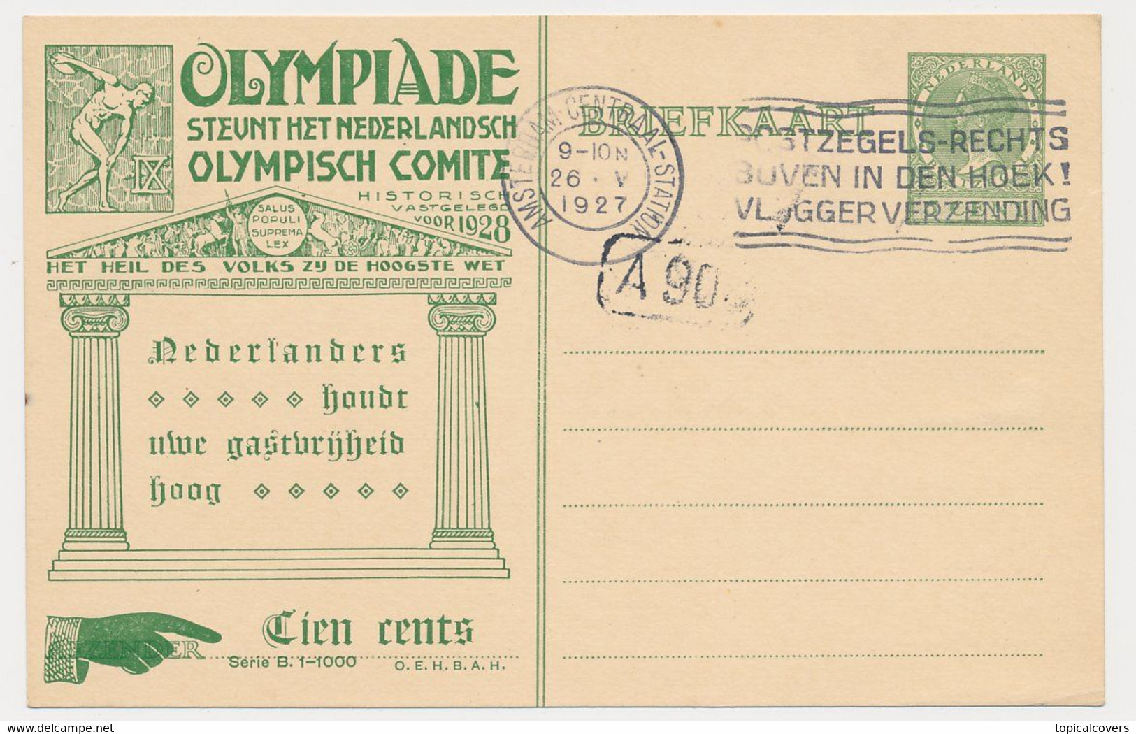 Postal Stationery Olympic Games Amsterdam 1928 - Cat. Geuzendam OL18 - Ete 1928: Amsterdam