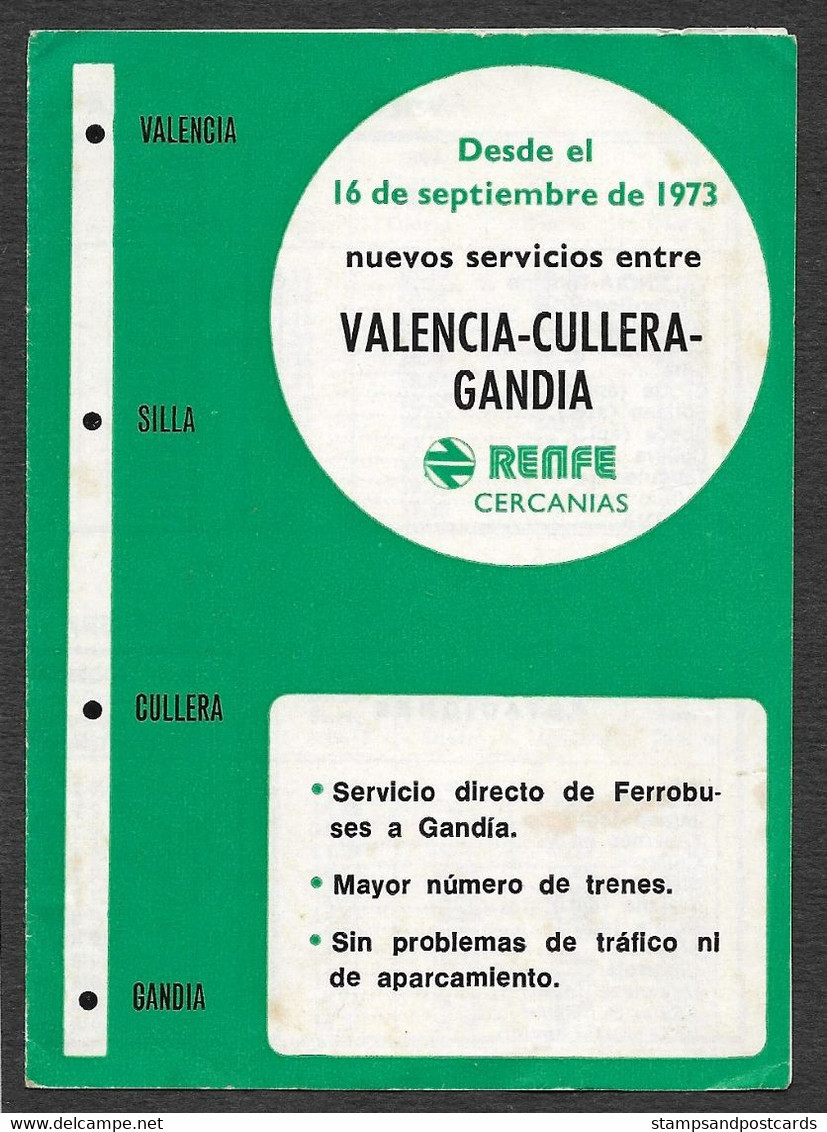 Espagne Horaire Train 1973 España Horario Tren Renfe Valencia Cullera Gandia Spain Train Timetable - Europe