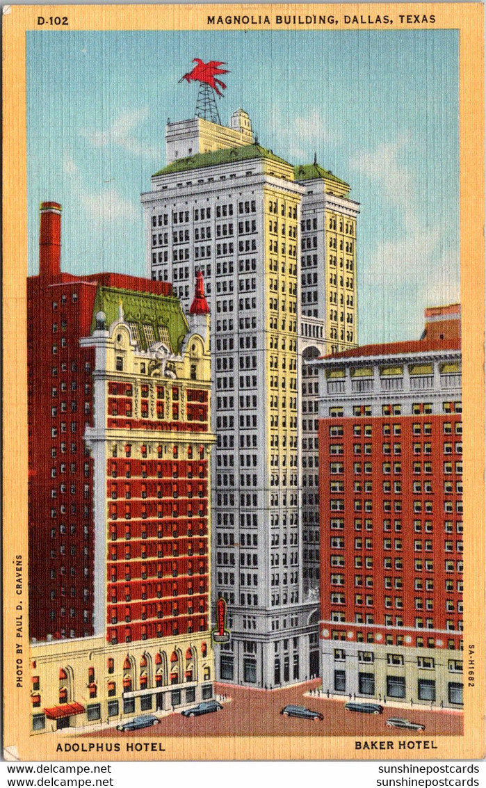 Texas Dallas The Magnolia Building Adolphus Hotel And Baker Hotel Curteich - Dallas