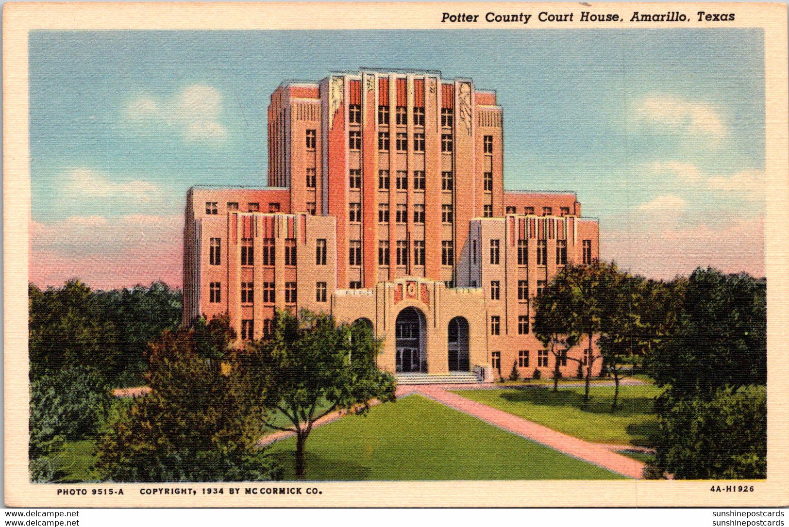 Texas Amarillo Potter County Court House 1950 Curteich - Amarillo