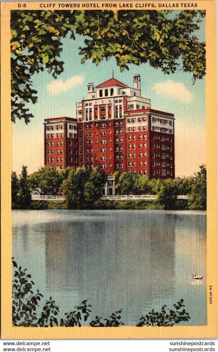 Texas Dallas Cliff Towers Hotel From Lake Cliffs Curteich - Dallas