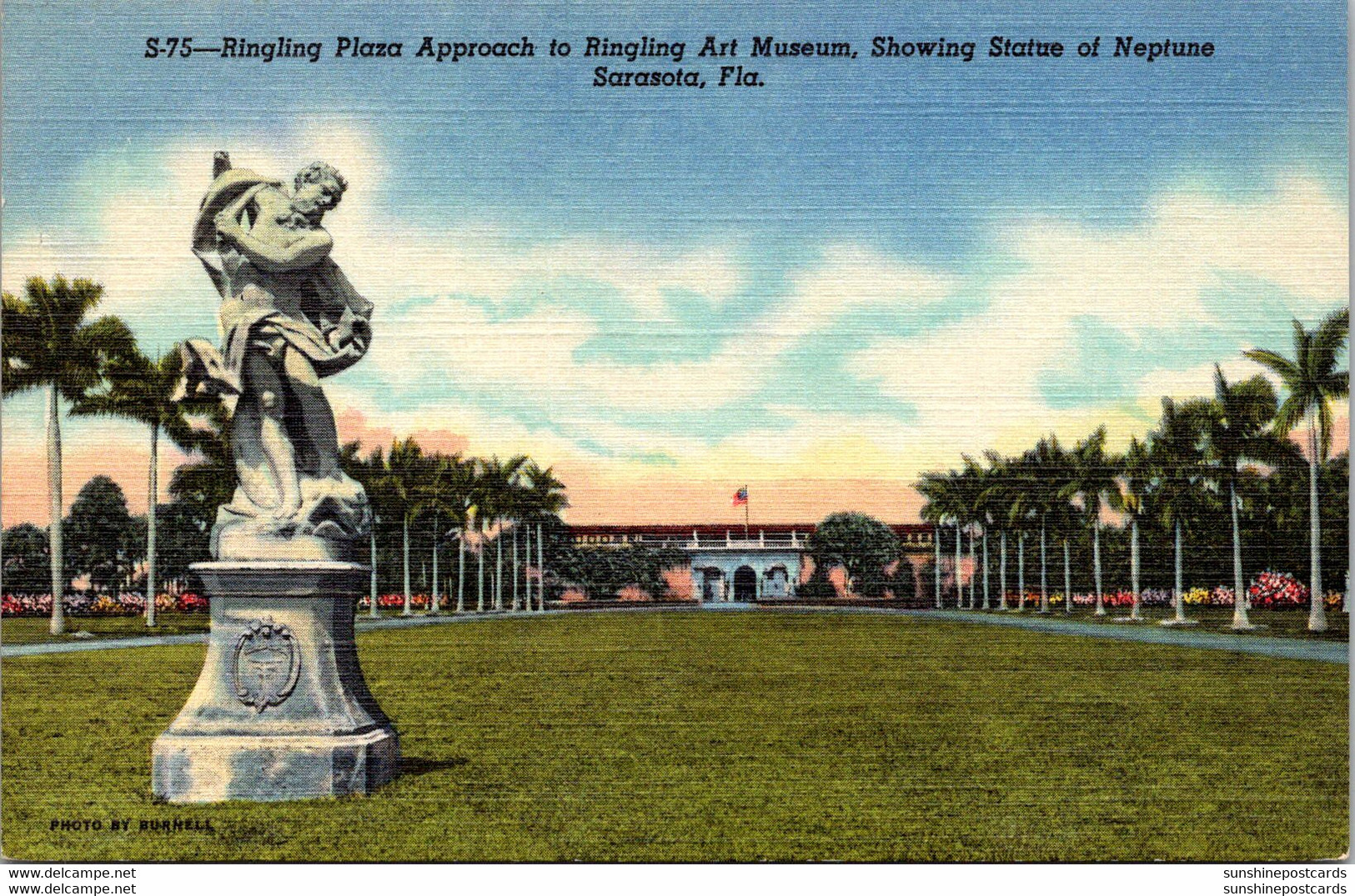 Florida Sarasota Ringling Art Museum Ringling Plaza Approach Showing Statue Of Neptune Curteich - Sarasota