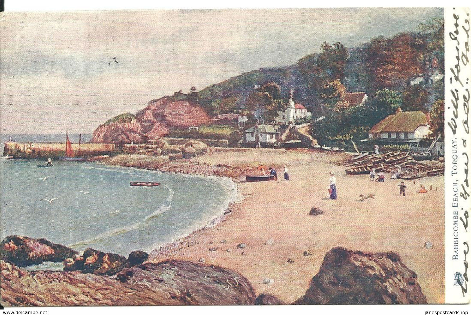 RAPHAEL TUCKS OILETTE POSTCARD - BABBICOMBE BEACH - TORQUAY - DEVON - POSTALLY USED 1903 - Torquay