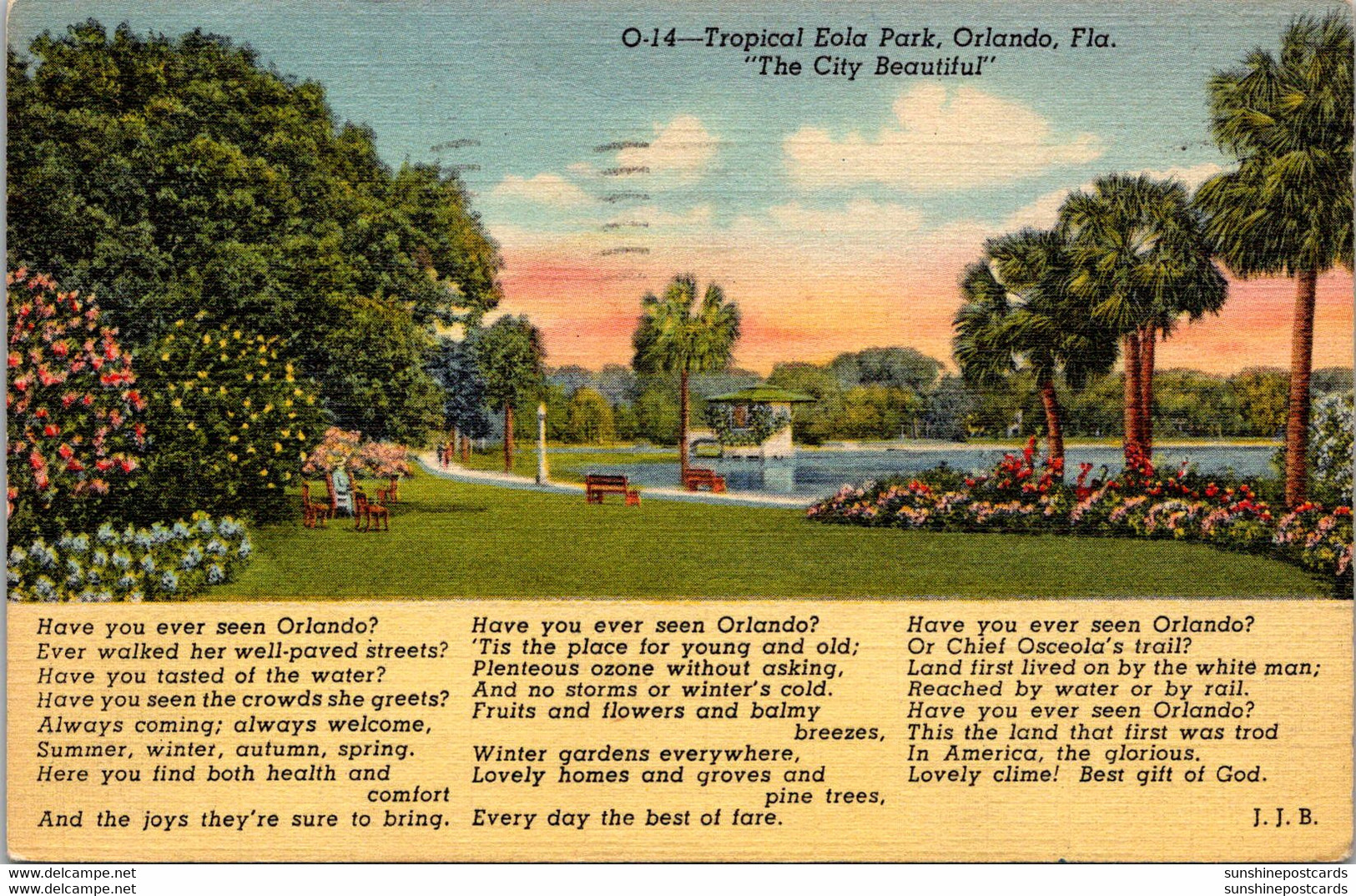 Florida Orlando Tropical Eola Park 1949 Curteich - Orlando