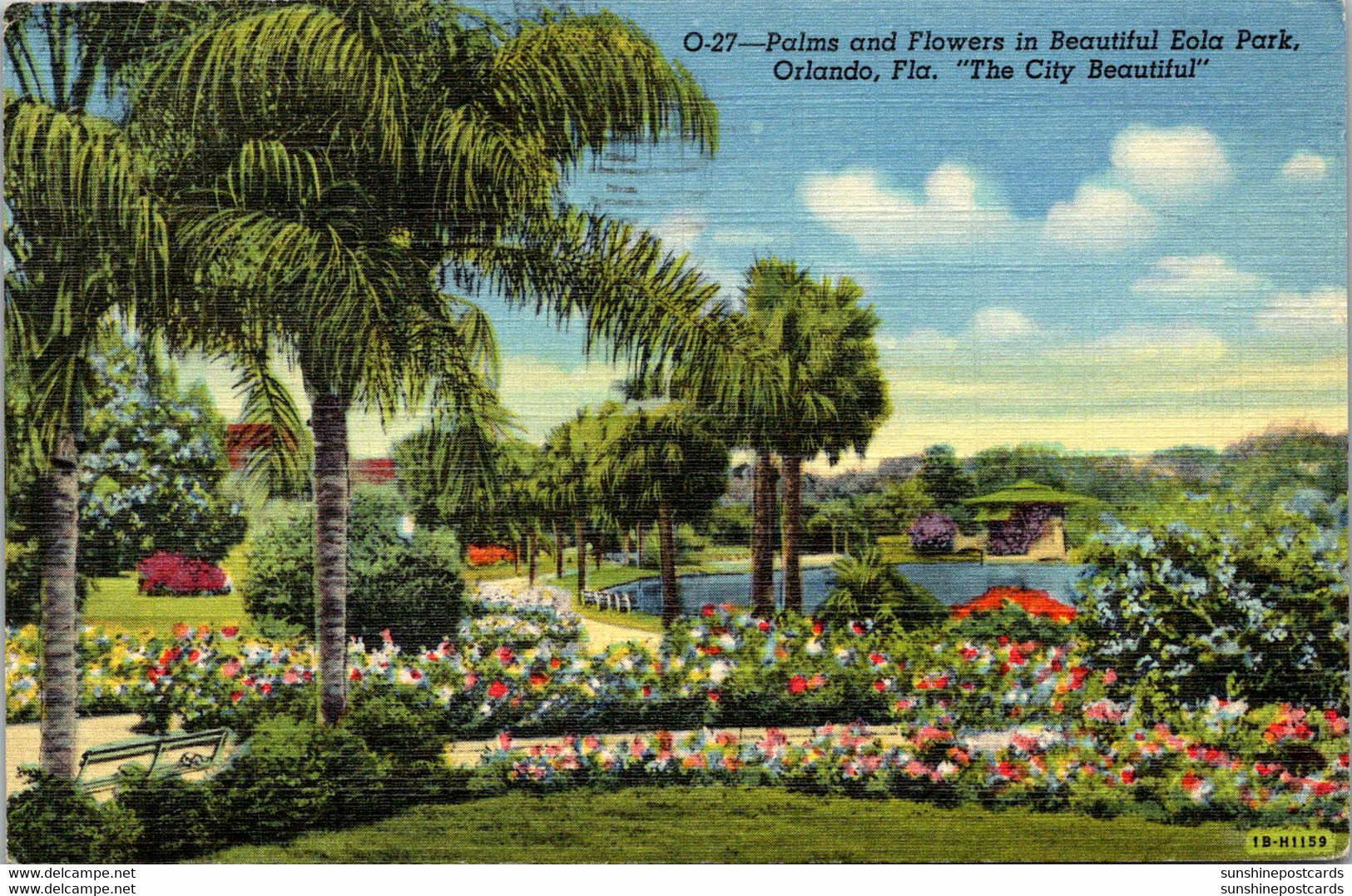 Florida Orlando Palm And Flowers In Beautiful Eola Park 1951 Curteich - Orlando