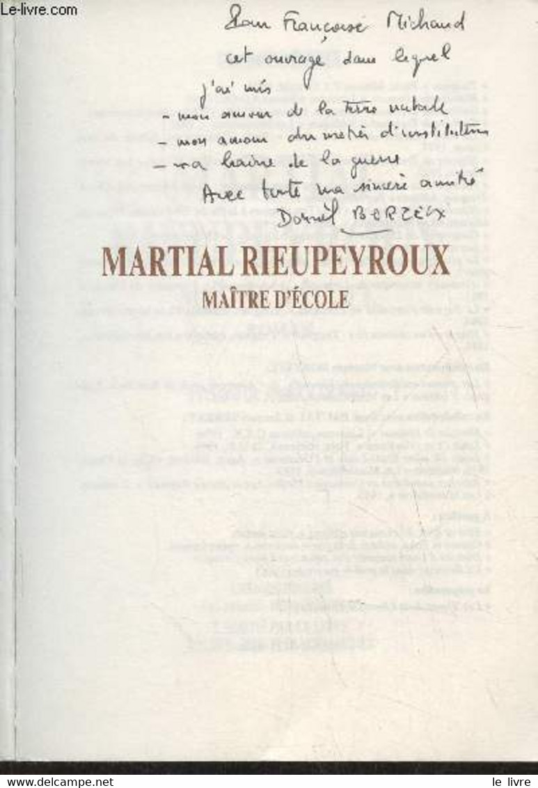 Martial Rieupeyroux, Maître D'école- Roman - Borzeix Daniel - 1988 - Autographed