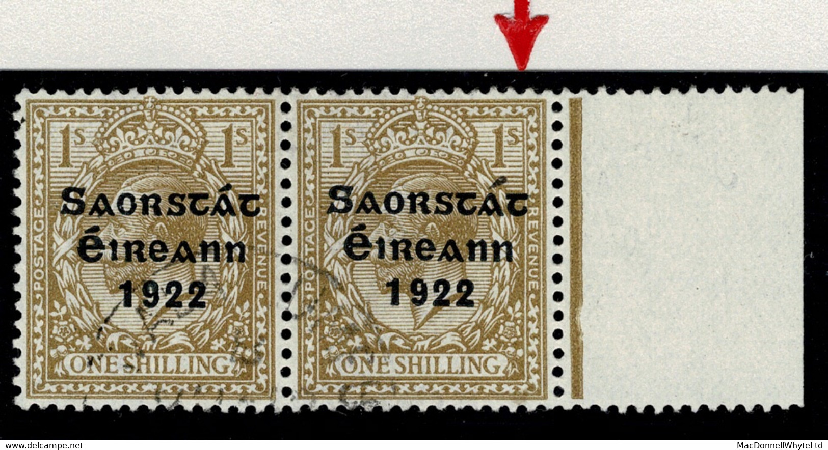 Ireland 1922-23 Thom Saorstát 3-line Ovpt On 1s Bistre-brown, Error "Accent Inserted By Hand" Row 15/12, In A Used Pair - Covers & Documents