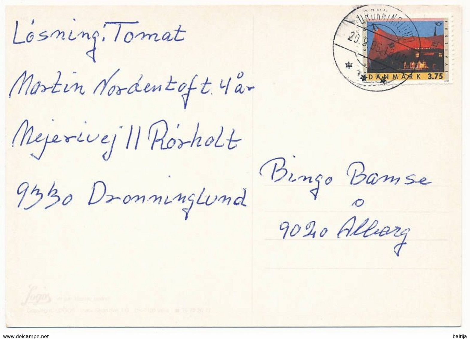 Mi 1105 Solo Postcard / Roskilde Festival - 29 September 1995 Dronninglund - Briefe U. Dokumente