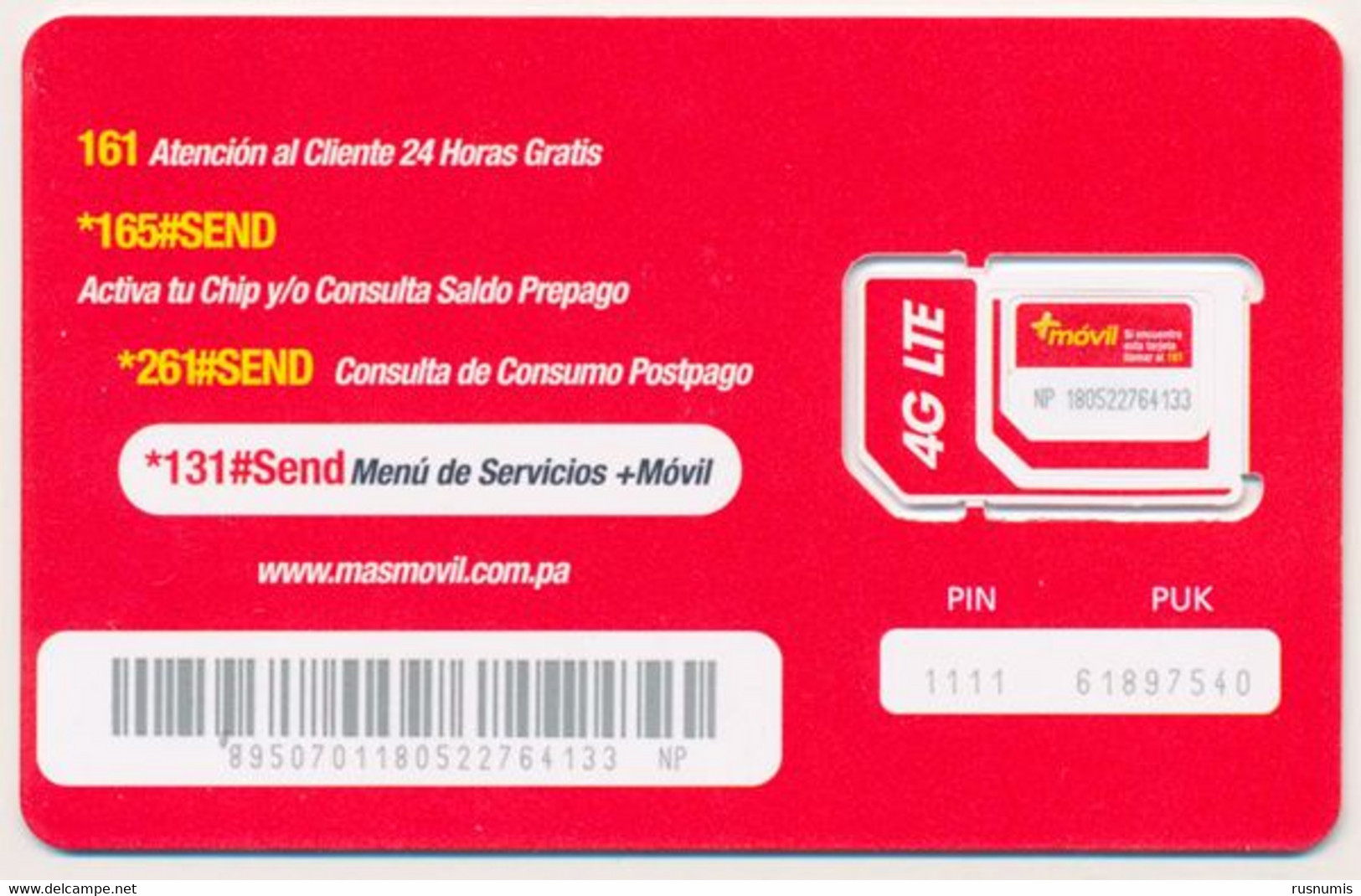 PANAMA +MOVIL GSM (SIM) CARD RED 4G LTE MINT UNUSED - Panamá