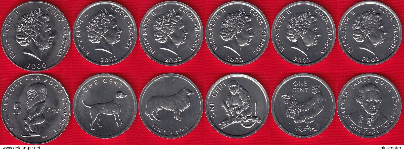 Cook Islands Set Of 6 Coins: 1 - 5 Cents 2000-2003 UNC - Islas Cook