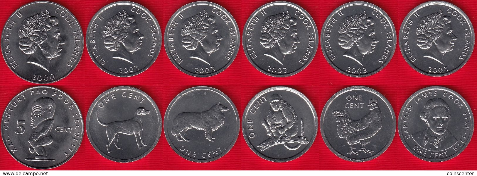 Cook Islands Set Of 6 Coins: 1 - 5 Cents 2000-2003 UNC - Cook