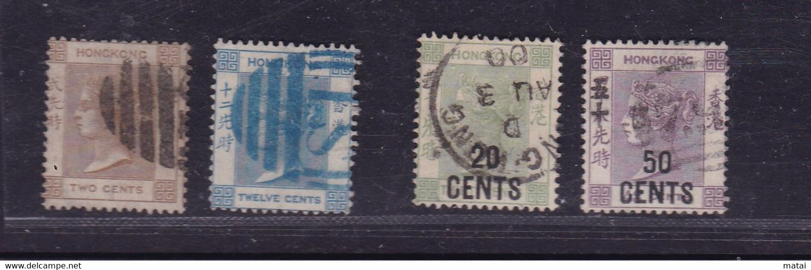 HONG KONG 2 C. + 12 C. ，  20 CENTS On 30 C, 50 CENTS On 48 C., Both Cancelled, Vf, Ovpr. With Chinese Caracters Also - 1941-45 Japanese Occupation