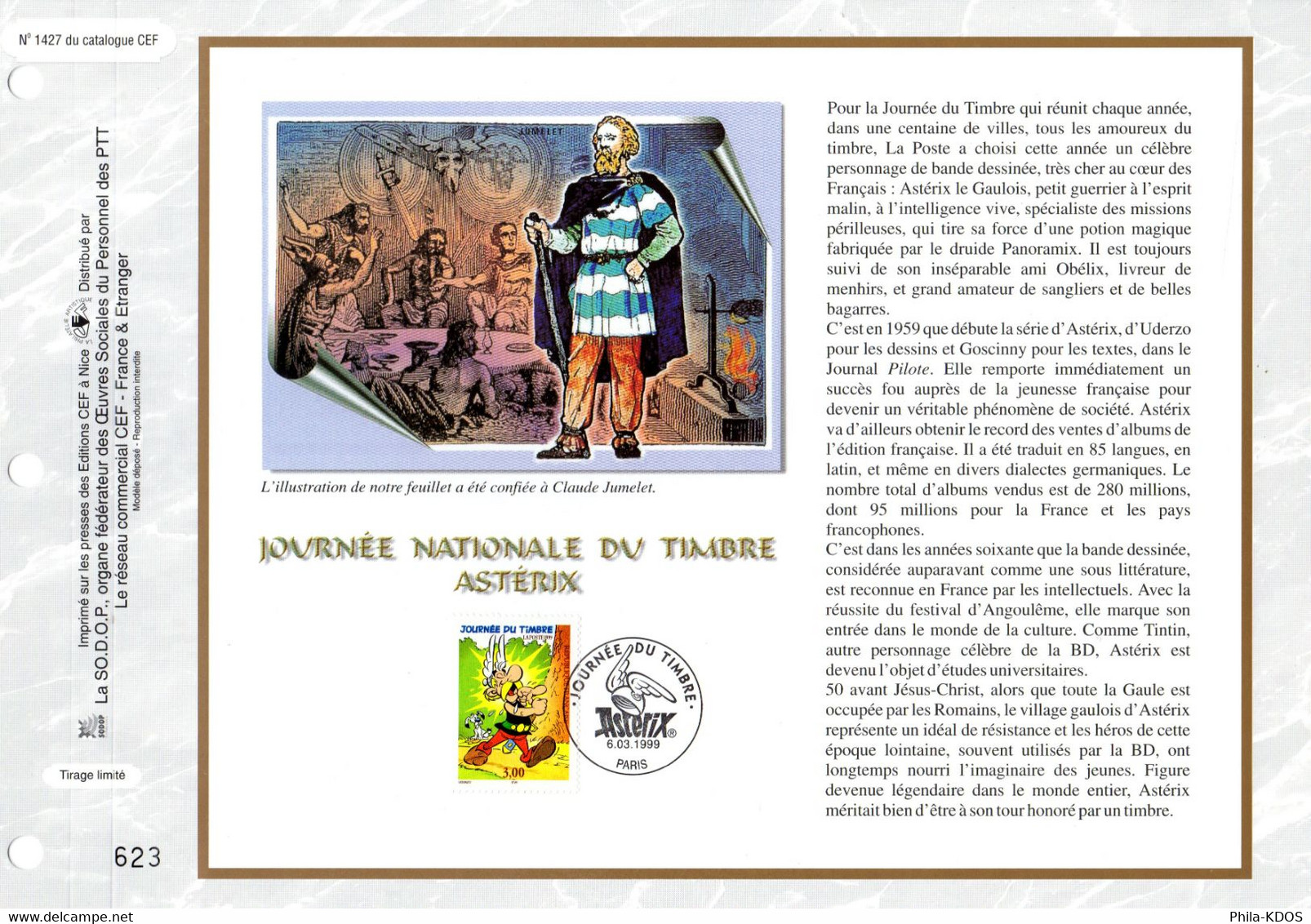 " JOURNEE DU TIMBRE : ASTERIX "  Sur Feuillet CEF N°té De 1999. N° YT 3225. Parfait état. FDC - Cómics