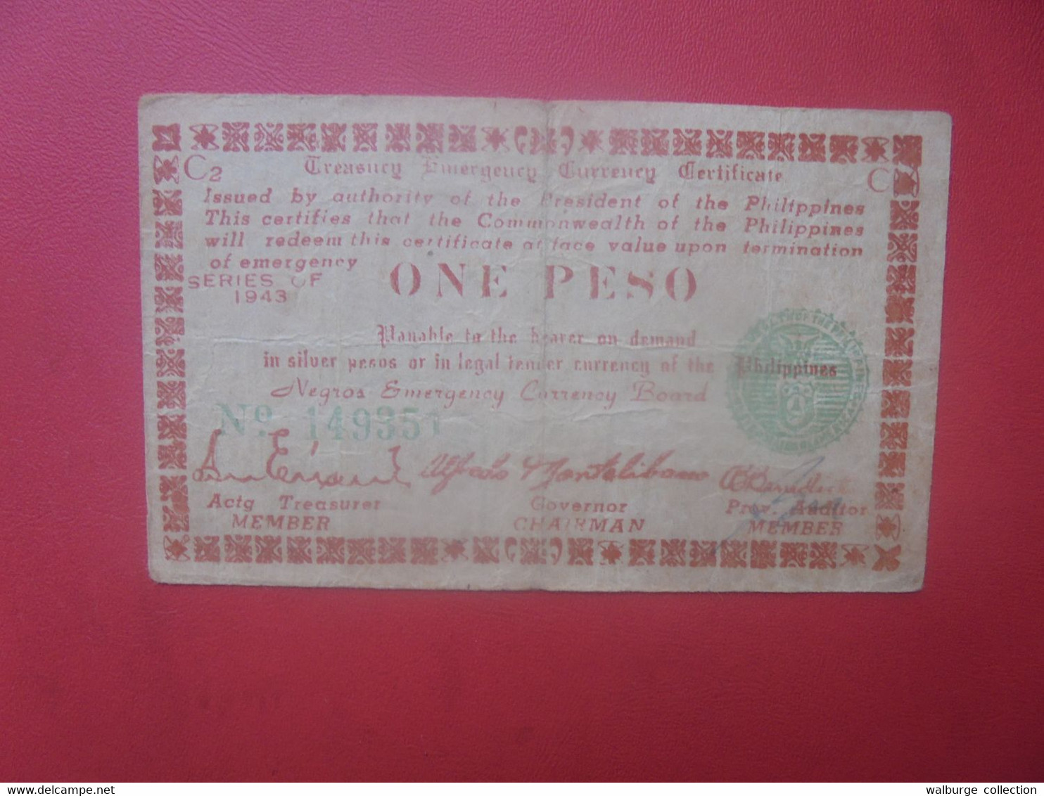 PHILIPPINES BILLET D'URGENCE 1 PESO 1943 Circuler (L.10) - Philippines