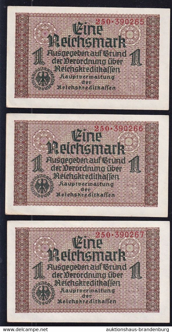 3x 1 Reichsmark 1939 O.A. - Serie 250 Mit Laufender KN - Reichskreditkassen (ZWK-2a) - Autres & Non Classés