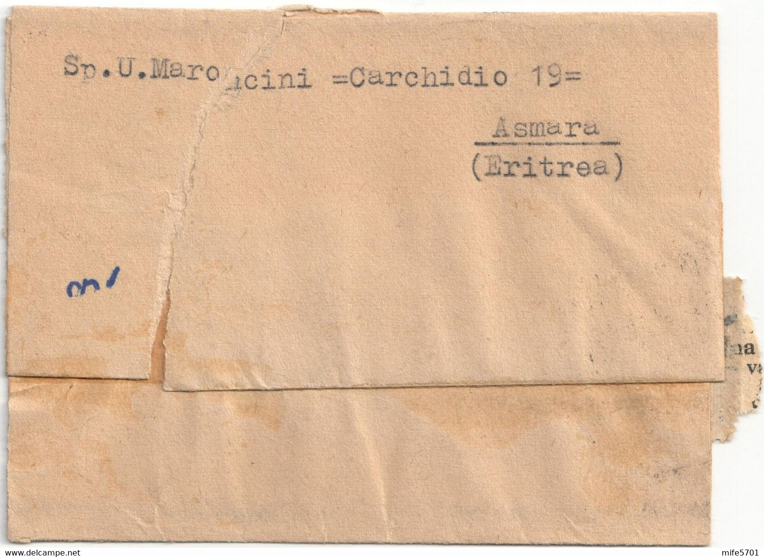 REGNO D'ITALIA OCCUPAZIONI M.E.F. FASCETTA DA ASMARA A PESCARA 23.5.1948 4 FRANCOBOLLI DA P. 1 + 3 ES. P. 5 SASSONE 6/10 - Britische Bes. MeF