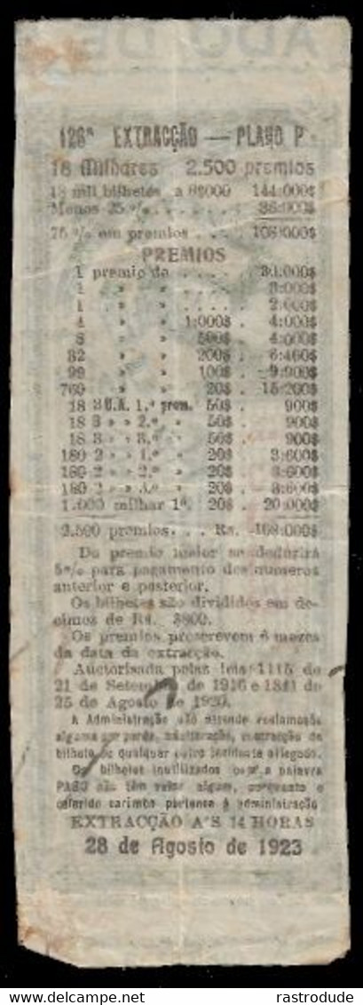 1923 BRAZIL BRASIL - LOTTERY TICKET BILHETE DE LOTERIA DO ESTADO DE SANTA CATHARINA - Lottery Tickets