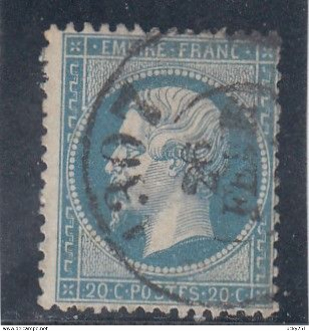 France - Année 1862 - N°YT 22 - Oblitération CàD Bureau De Passe - 20c Bleu - 1862 Napoleon III