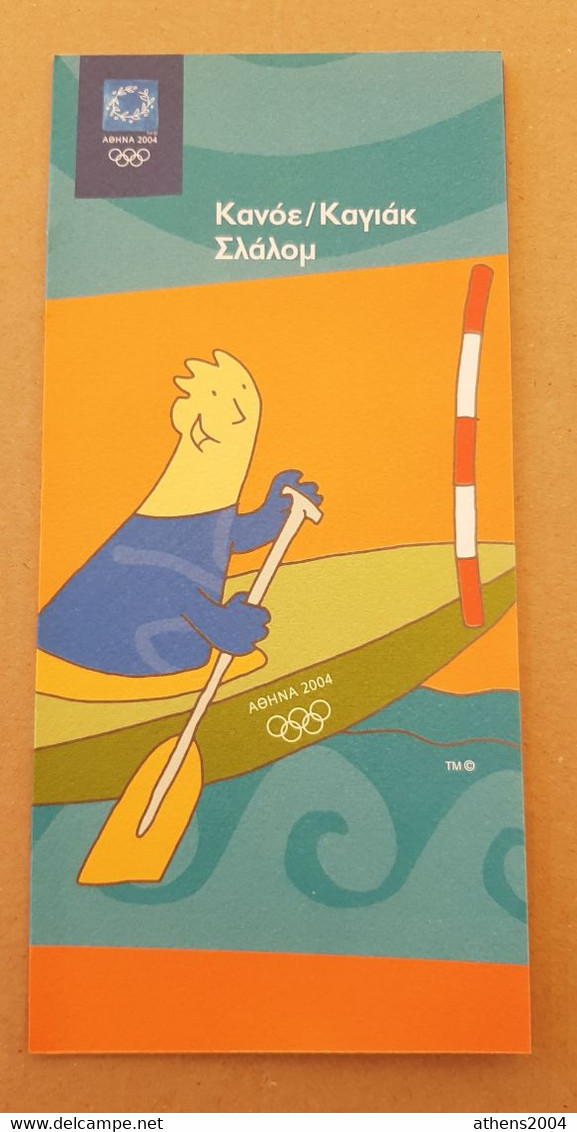 Athens 2004 Olympic Games, Canoe Kayak Slalom Racing Leaflet With Mascot In Greek Language - Apparel, Souvenirs & Other