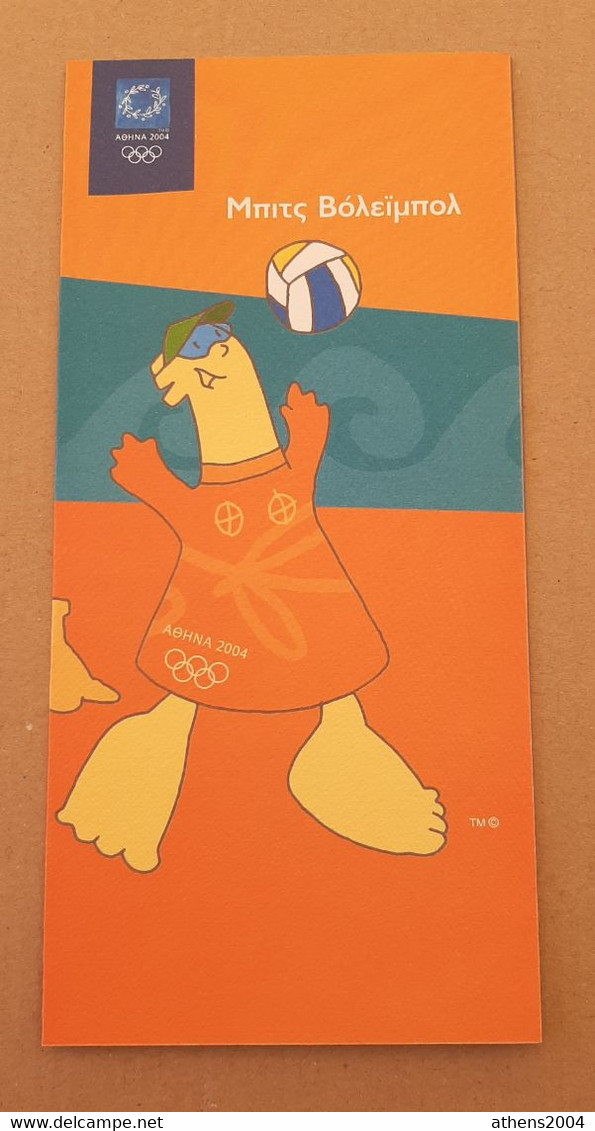 Athens 2004 Olympic Games, Beach Volleyball Leaflet With Mascot In Greek Language - Bekleidung, Souvenirs Und Sonstige