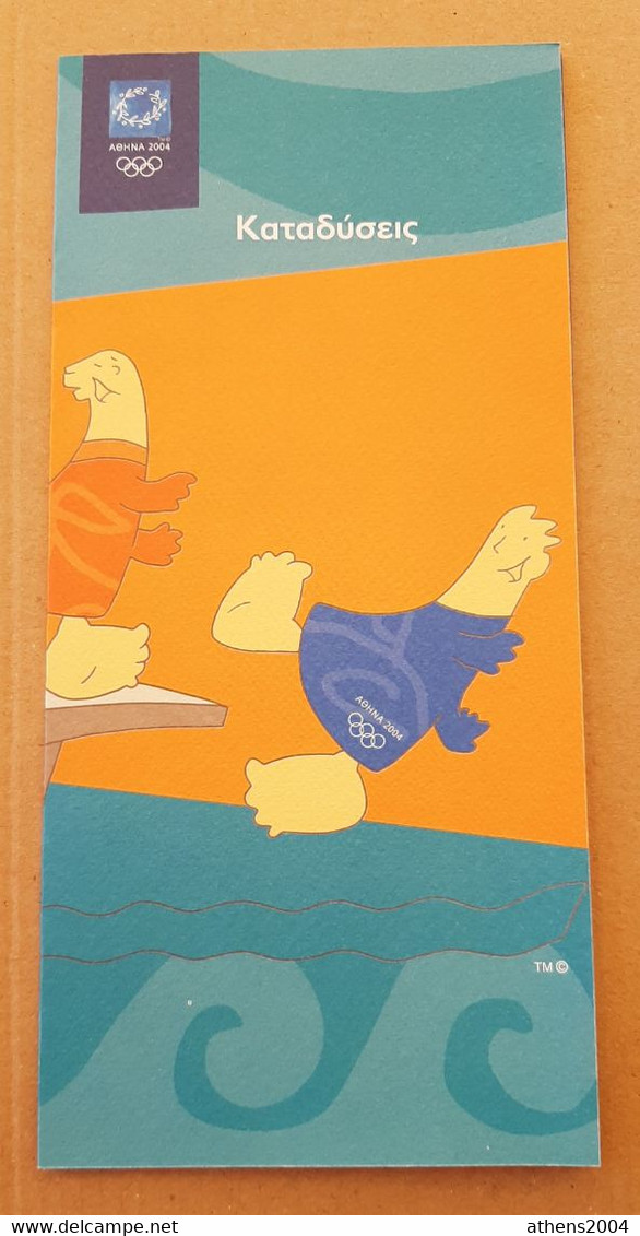 Athens 2004 Olympic Games, Diving Leaflet With Mascot In Greek Language - Apparel, Souvenirs & Other