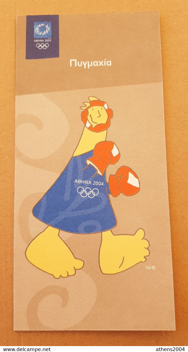 Athens 2004 Olympic Games, Boxing Leaflet With Mascot In Greek Language - Bekleidung, Souvenirs Und Sonstige